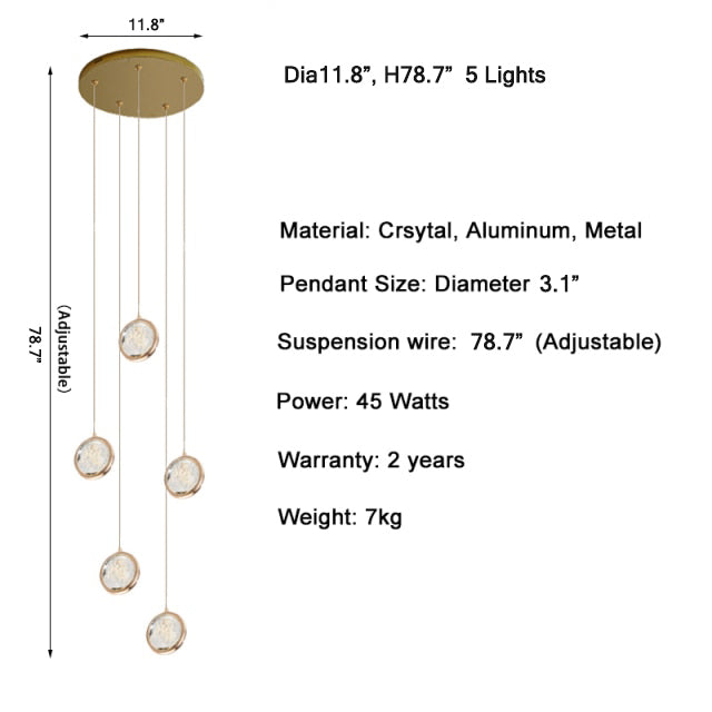 Hanging crystal light fixture for staircase, living room, lobby , stairwell