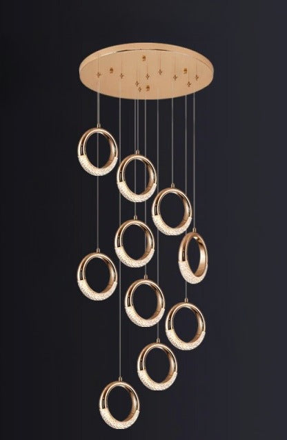 Luxury ring led chandelier for staircase, lobby, foyer, living room , stairwell