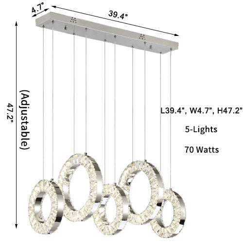 Hanging LED crystal lamp for staircase, lobby, living space, stairwell