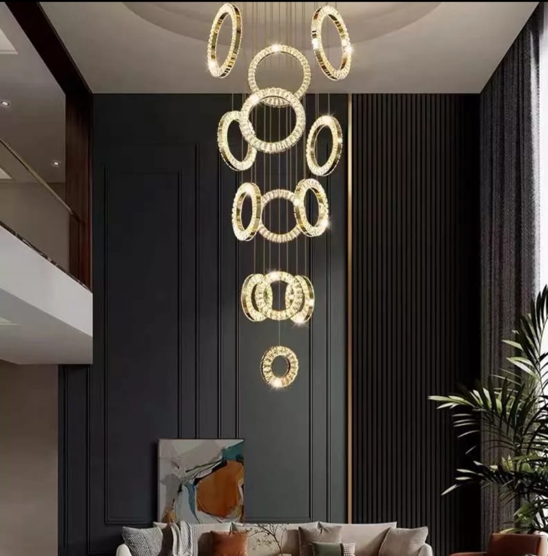 Hanging LED crystal lamp for staircase, lobby, living space, stairwell