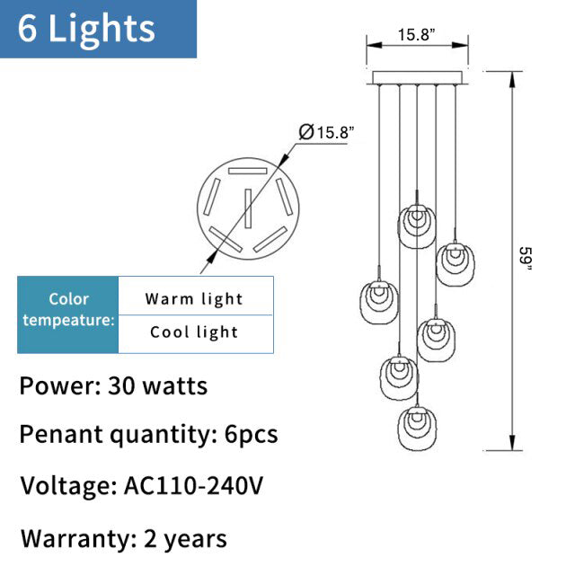 Creative LED chandelier for staircase, lobby, bedroom, stairwell