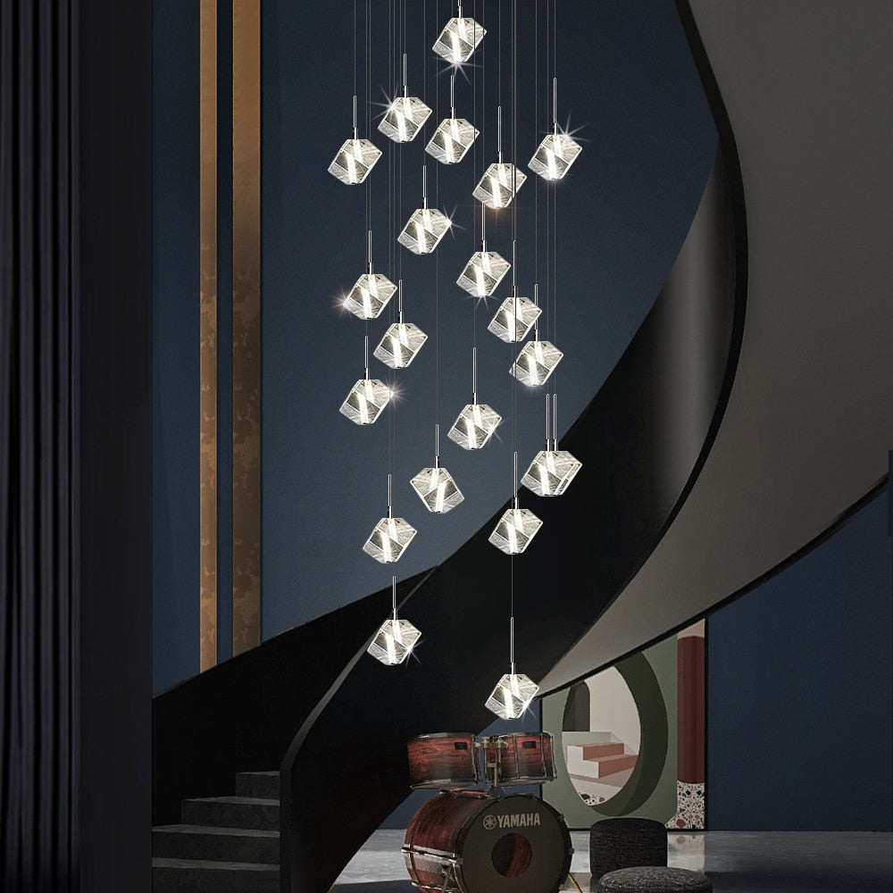 Crystal staircase chrome pendant lights for hall, hotel, villa , stairwell