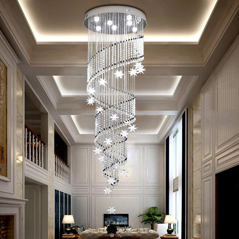 Meteor Star Crystal Ceiling Long Spiral Staircase Chandelier For Stairwell