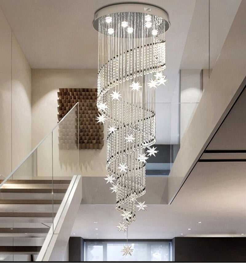 Meteor Star Crystal Ceiling Long Spiral Staircase Chandelier For Stairwell