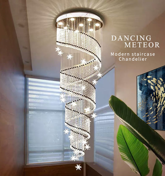 Meteor Star Crystal Ceiling Long Spiral Staircase Chandelier For Stairwell