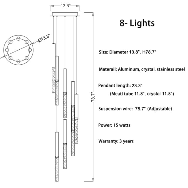 Long LED spiral chandelier for staircase, living room , stairwell