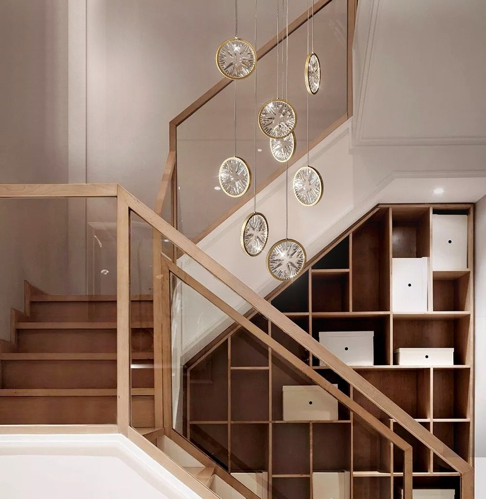 Luxury Gold Rings Crystal Chandelier For Staircase , stairwell