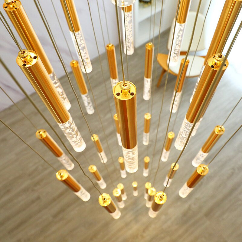 Long LED spiral chandelier for staircase, living room , stairwell