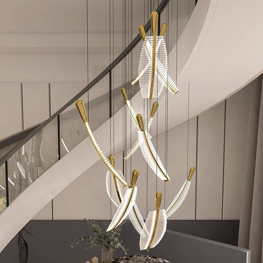 Large Crystal Staircase Creative Feather Chandelier for Lobby, Hall, Restaurant , stairwell