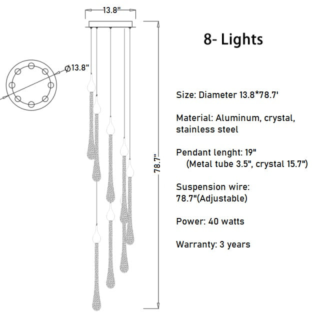 Luxury modern crystal chandelier for staircase, living space, bathroom, stairwell