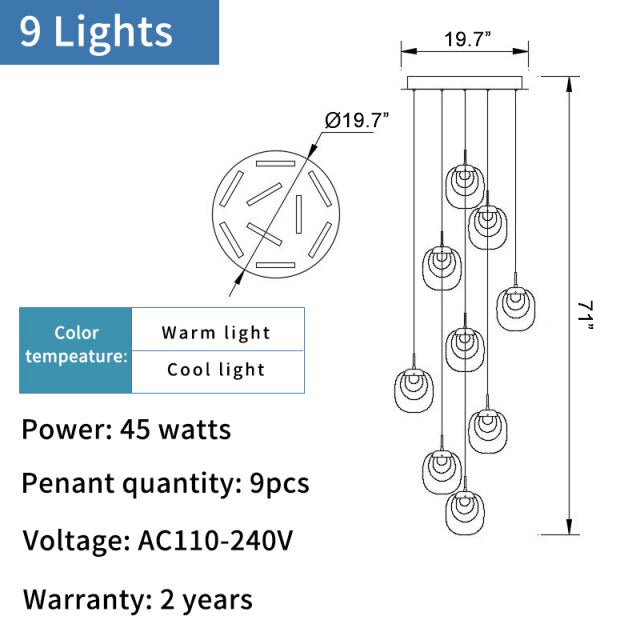 Creative LED chandelier for staircase, lobby, bedroom, stairwell