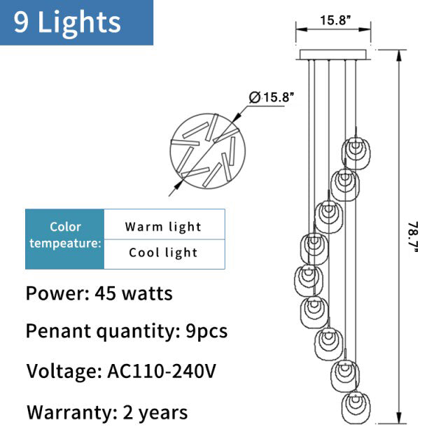 Creative LED chandelier for staircase, lobby, bedroom, stairwell