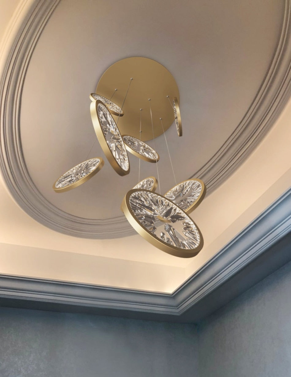 Luxury Gold Rings Crystal Chandelier For Staircase , stairwell