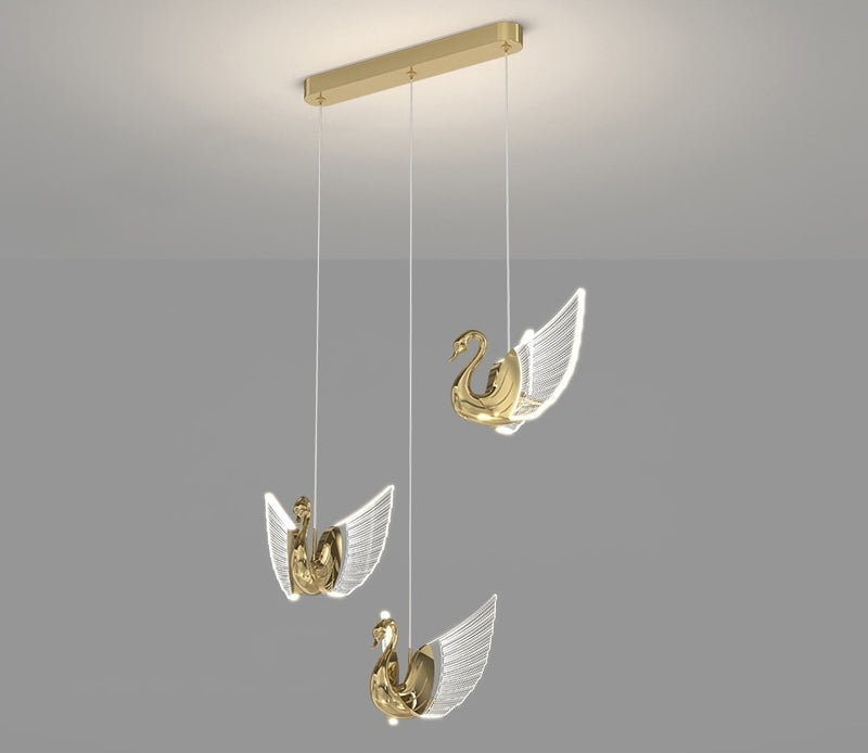 Swan Design Home Decor Lighting Gold Acrylic Staircase Chandelier For Stairwell