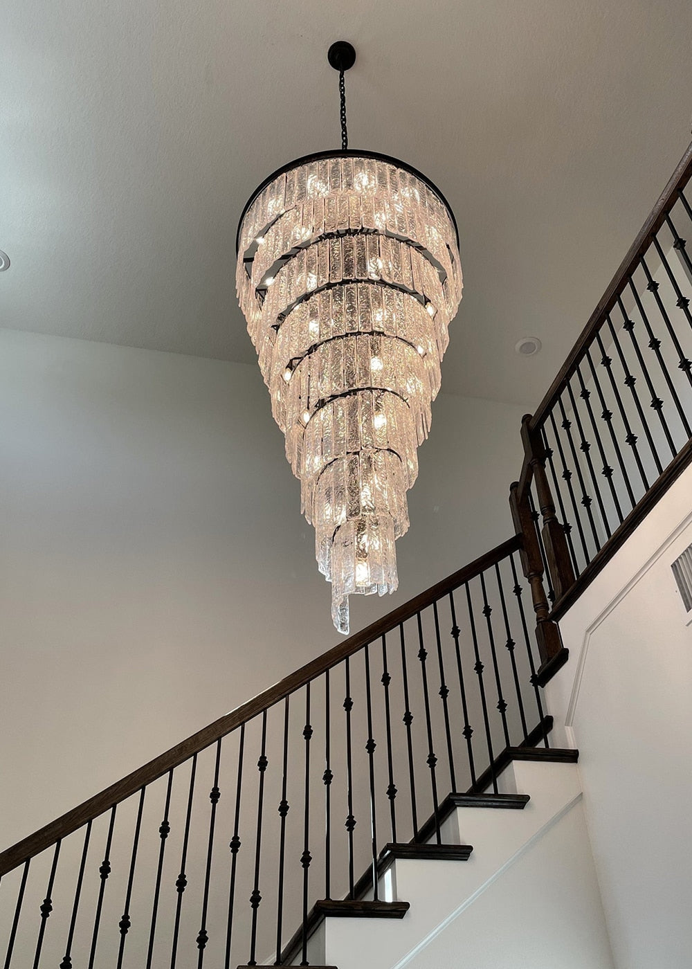 Luxury Frosted Glass Long Black Chandelier For Staircase, Living room, Stairwell