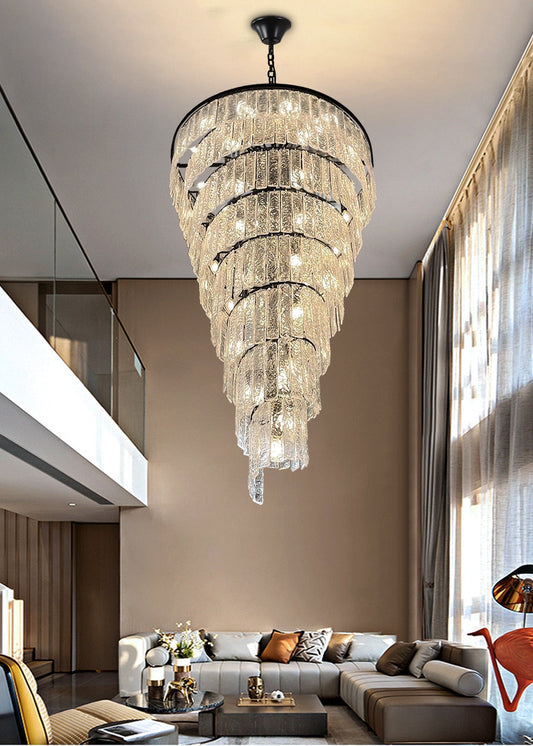 Luxury Frosted Glass Long Black Chandelier For Staircase, Living room, Stairwell