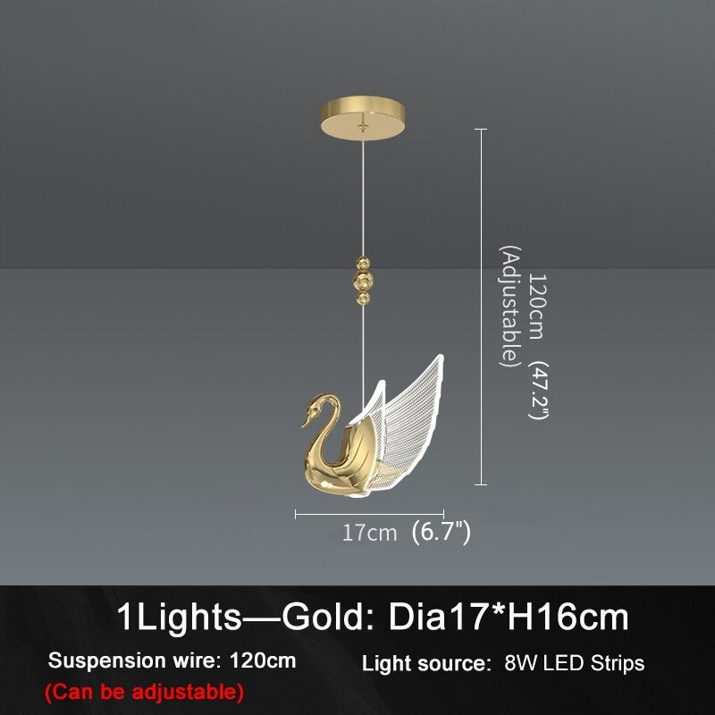 Swan Design Home Decor Lighting Gold Acrylic Staircase Chandelier For Stairwell