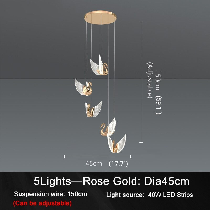 Swan Design Home Decor Lighting Gold Acrylic Staircase Chandelier For Stairwell