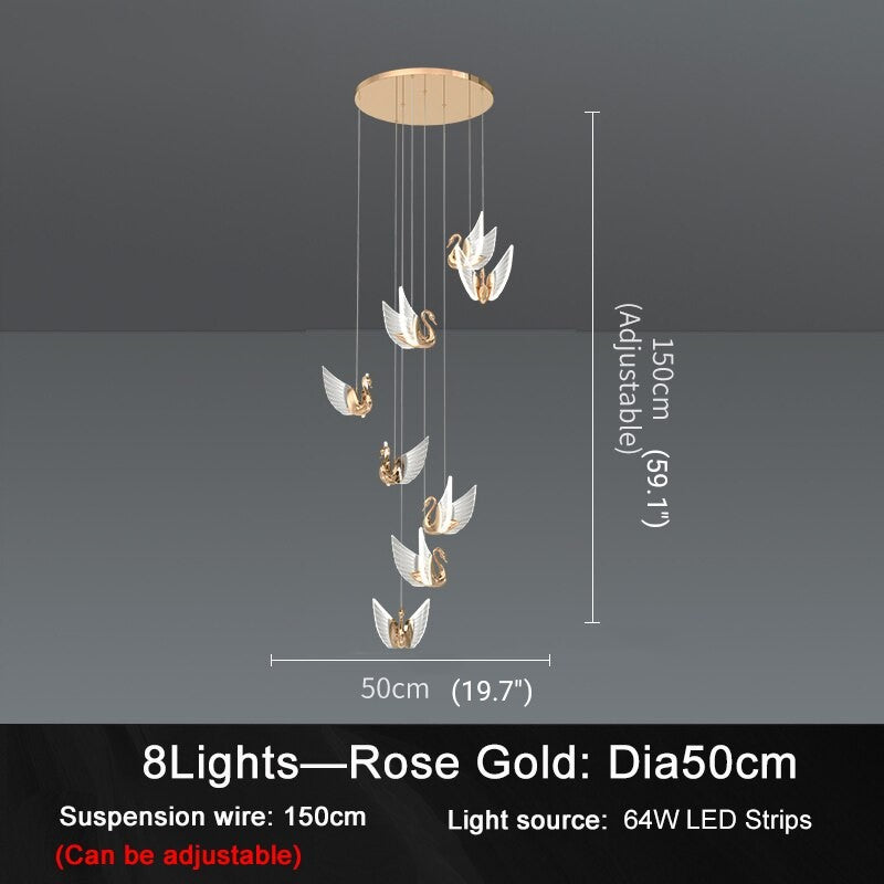 Swan Design Home Decor Lighting Gold Acrylic Staircase Chandelier For Stairwell