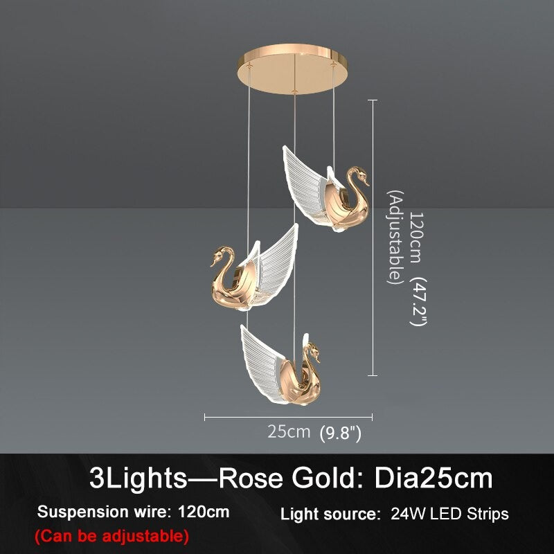 Swan Design Home Decor Lighting Gold Acrylic Staircase Chandelier For Stairwell