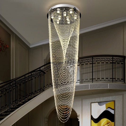 Luxury Large Staircase Flush Mount Led Crystal Ceiling Hanging Chandelier For Stairwell