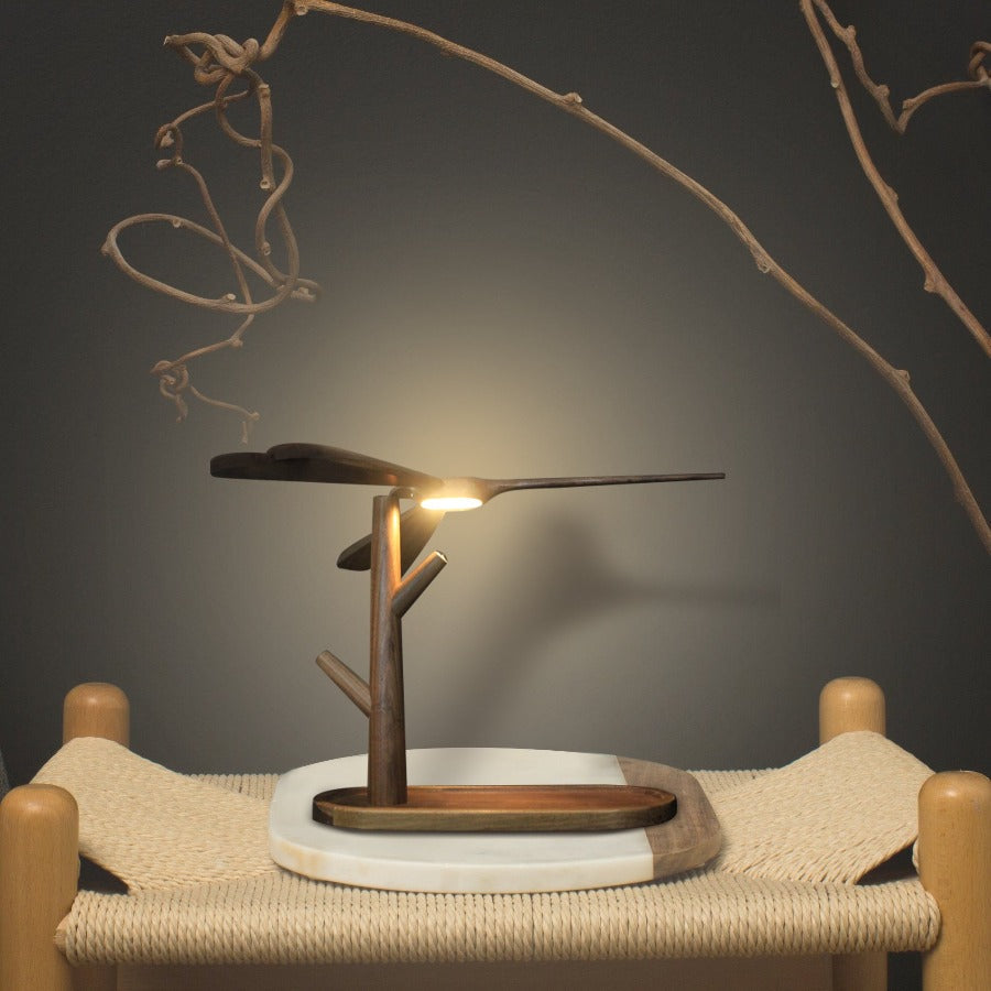 Dragonfly Balancing Lamp, Handcrafted Wood Lamp - Novus Decor Lighting