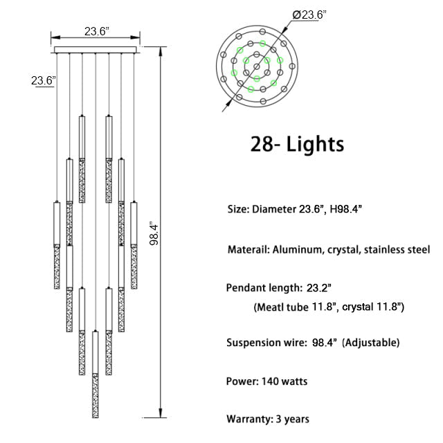 Long LED spiral chandelier for staircase, living room , stairwell