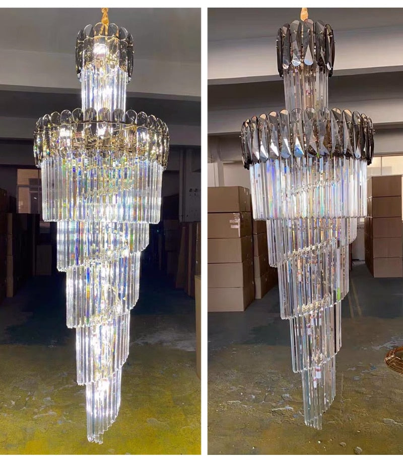 Spiral crystal chandelier for staircase, living room, lobby , stairwell