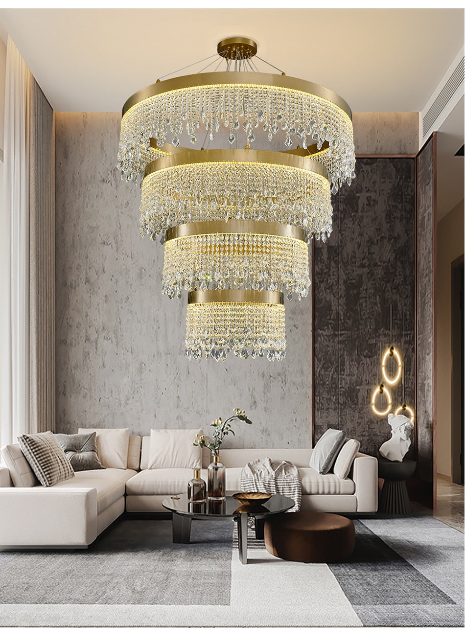 Luxury Crystal led chandelier for staircase, lobby, living room , stairwell