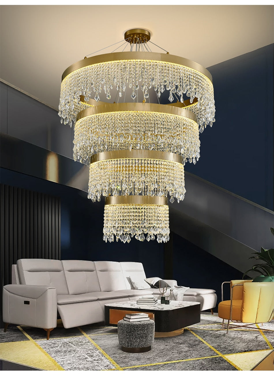 Luxury Crystal led chandelier for staircase, lobby, living room , stairwell