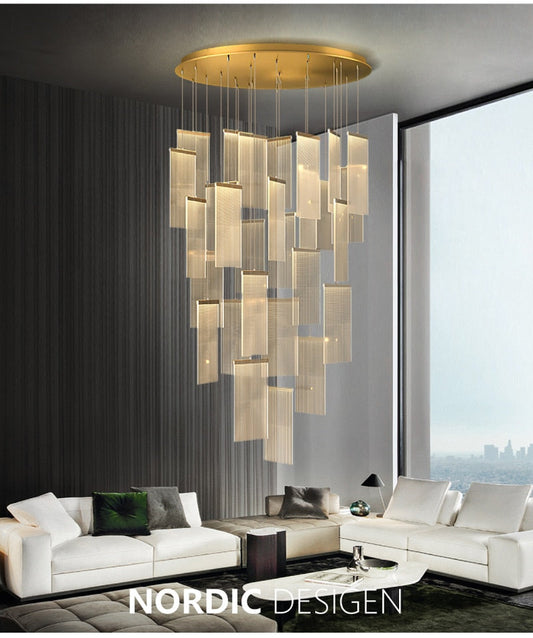 Luxury modern LED chandelier for staircase, lobby, living room, stairwell