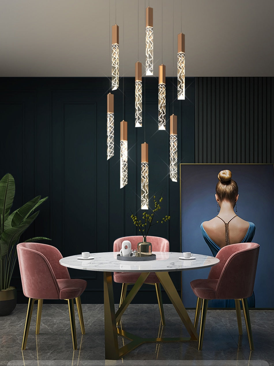 Luxury long LED chandelier for staircase, living room, dining room , stairwell