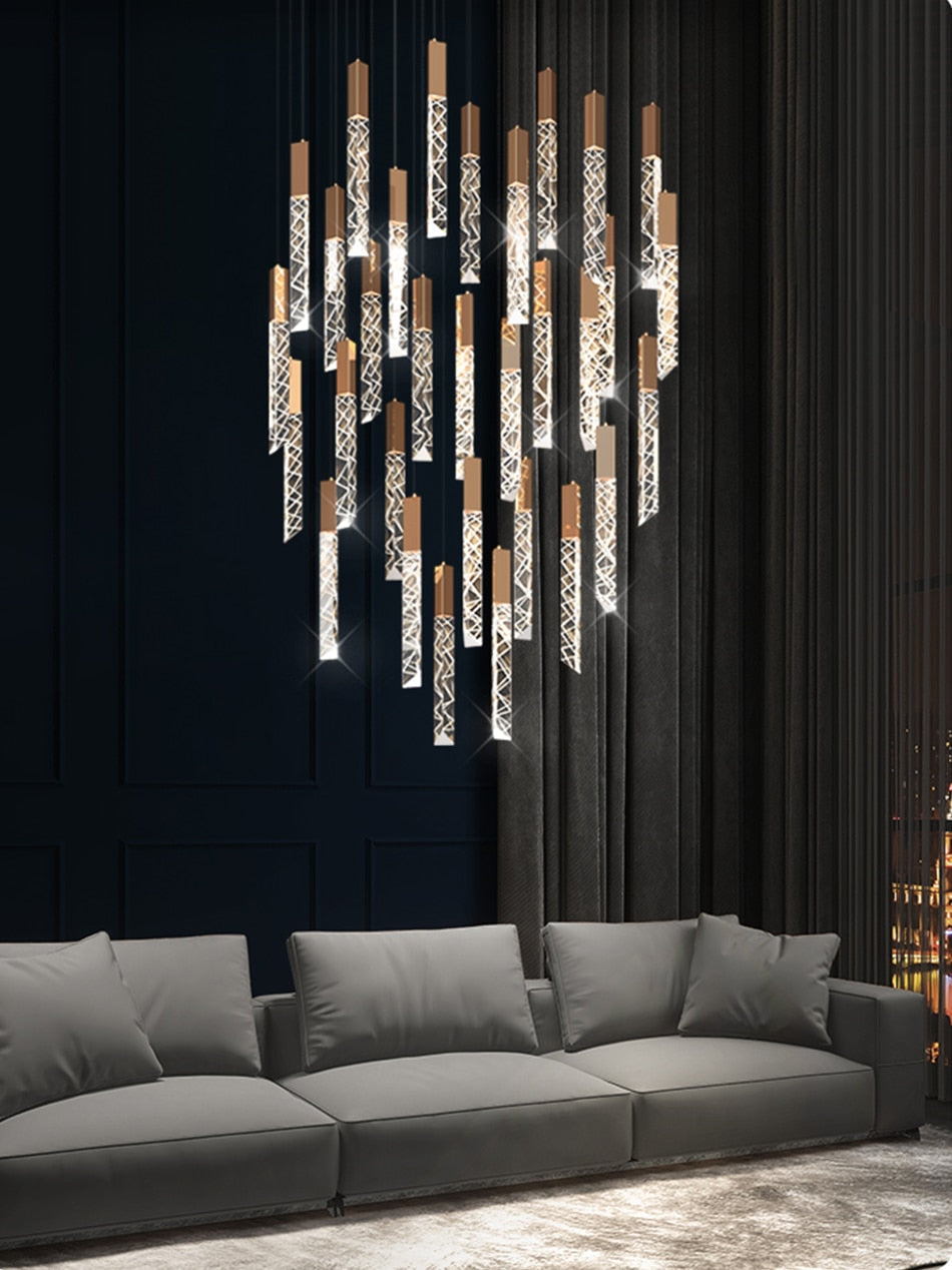 Luxury long LED chandelier for staircase, living room, dining room , stairwell