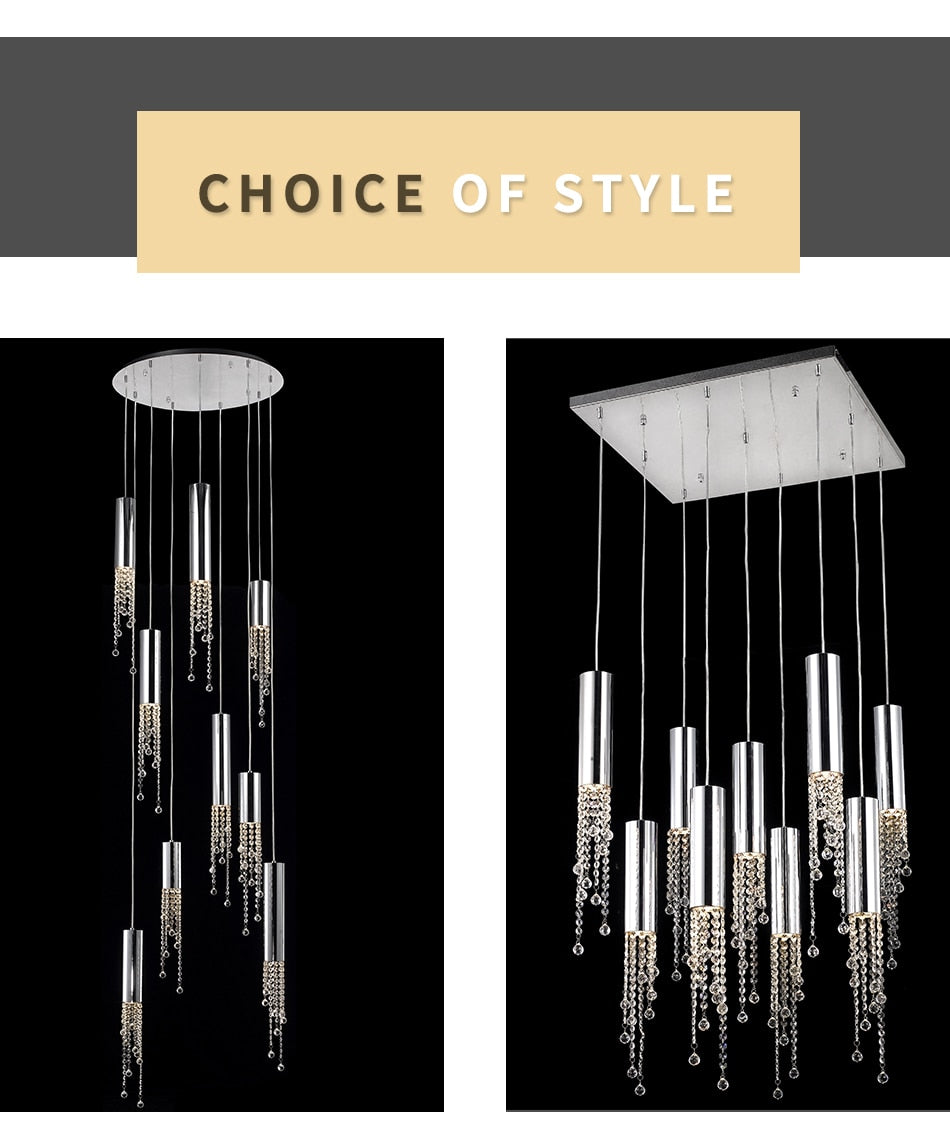 Hanging crystal light fixture for lobby, staircase, loft, lobby, stairwell