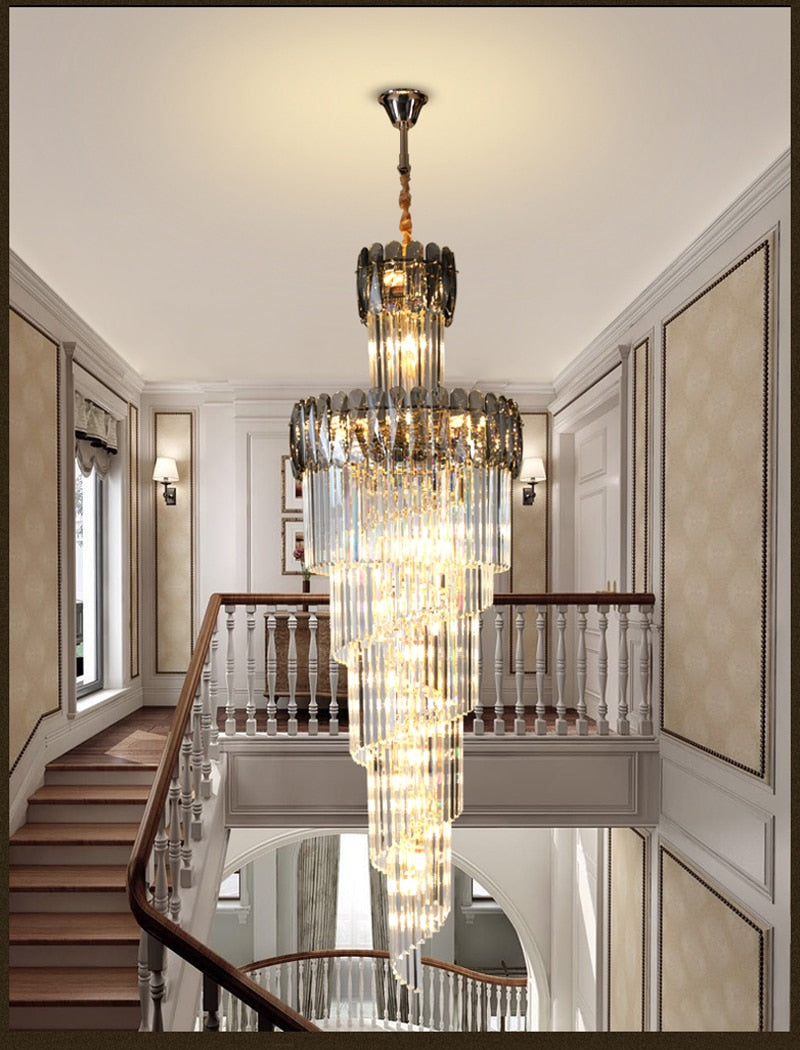 Spiral crystal chandelier for staircase, living room, lobby , stairwell