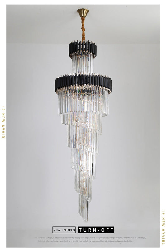 Crystal Black Designer LED Chandelier for lobby, foyer, staircase, living room , stairwell