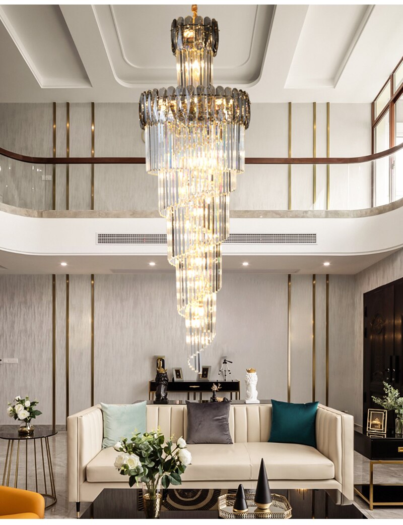 Spiral crystal chandelier for staircase, living room, lobby , stairwell