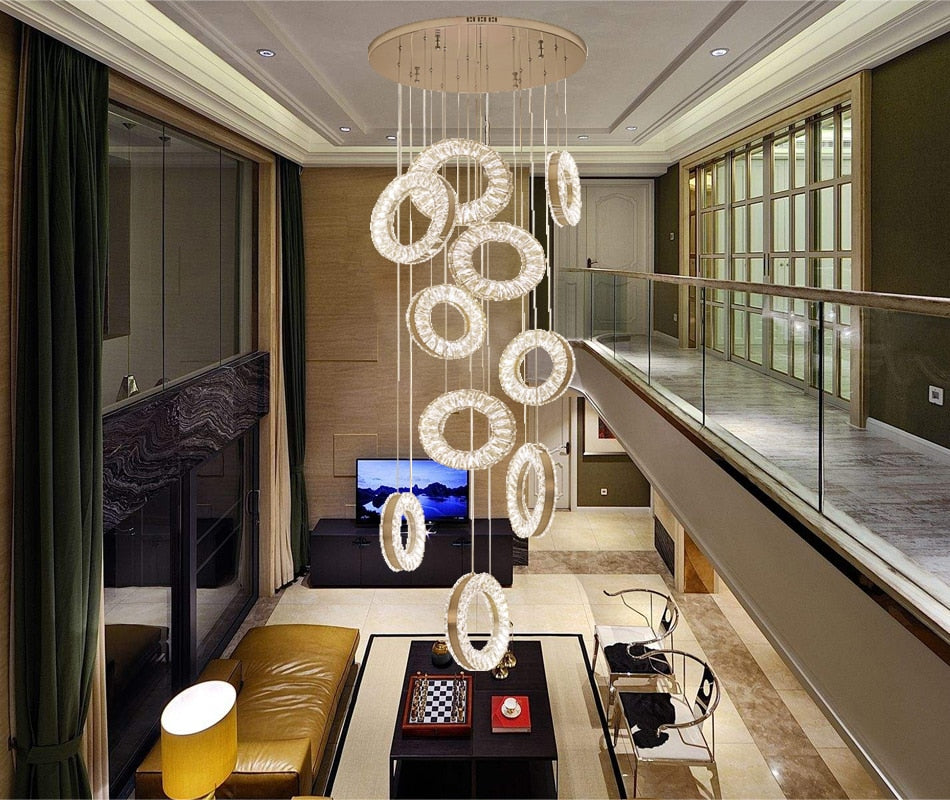 Hanging LED crystal lamp for staircase, lobby, living space, stairwell