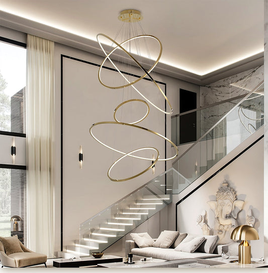 Large ring stainless steel light fixture for living room, hall, staircase, foyer , stairwell