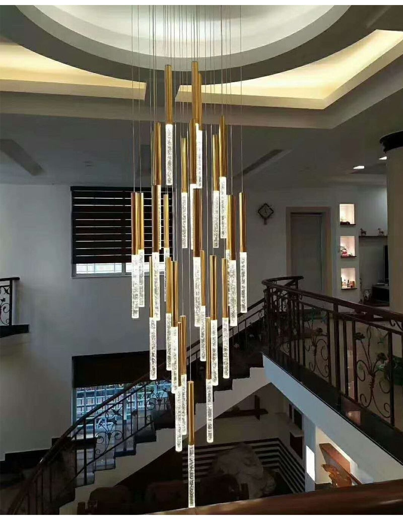 Long LED spiral chandelier for staircase, living room , stairwell