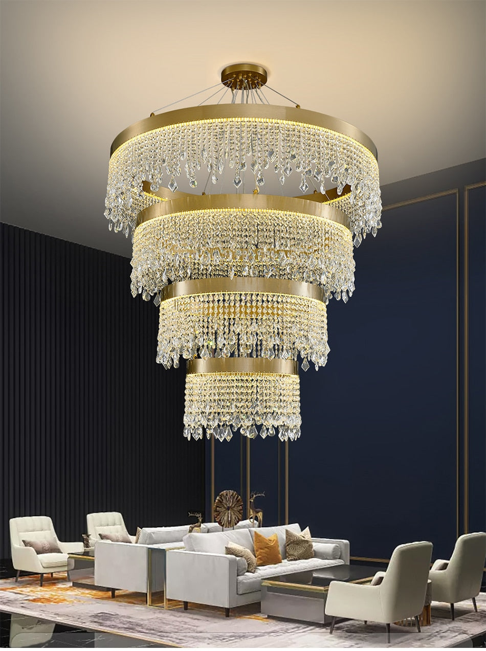 Luxury Crystal led chandelier for staircase, lobby, living room , stairwell