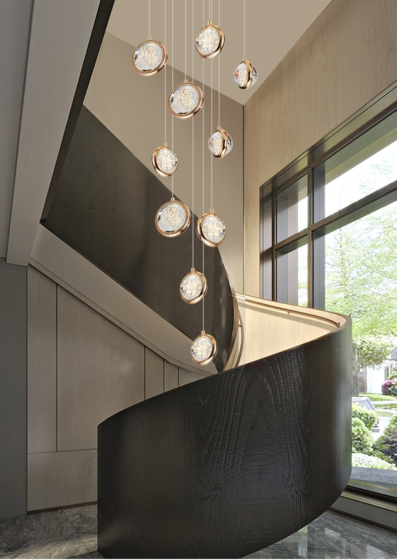 Hanging crystal light fixture for staircase, living room, lobby , stairwell