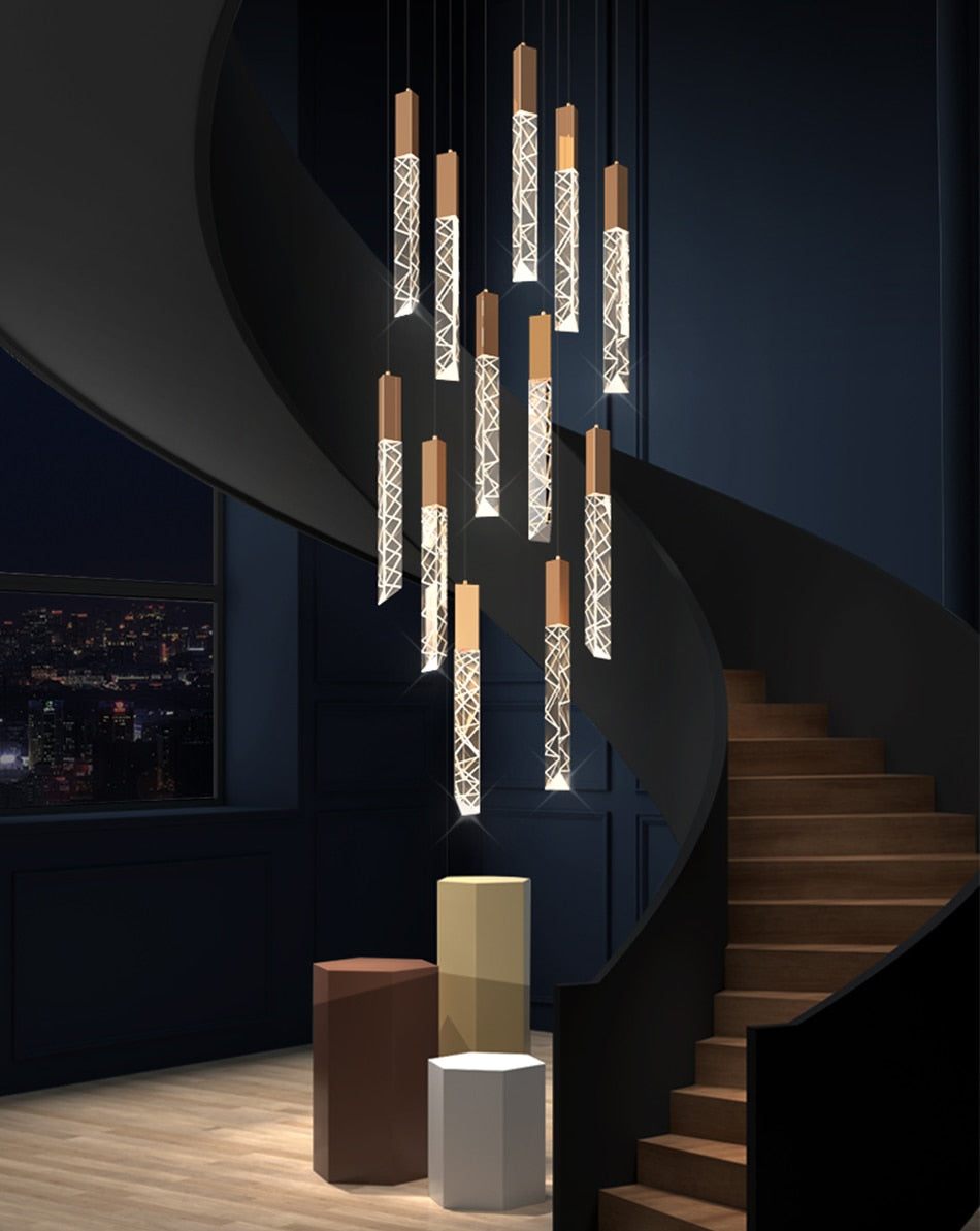 Luxury long LED chandelier for staircase, living room, dining room , stairwell