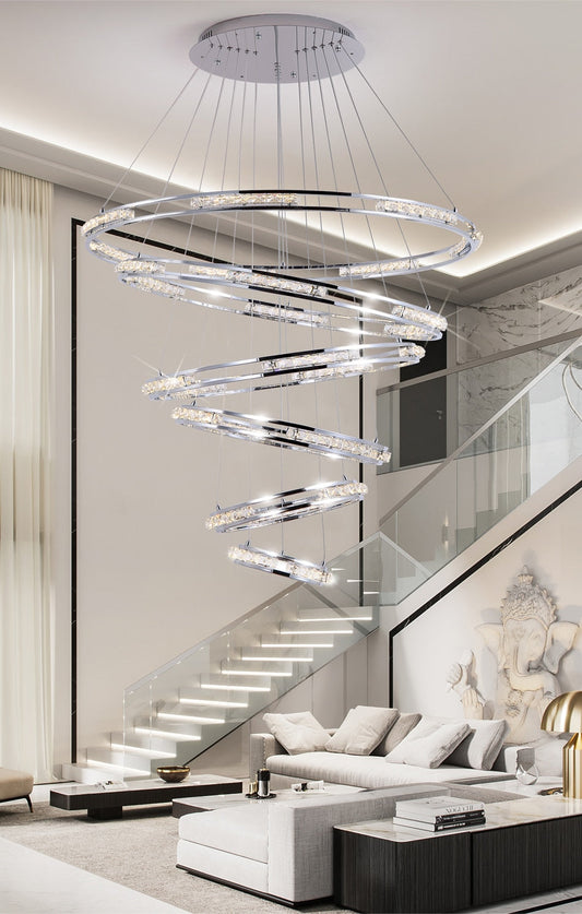 Luxury ring LED chandelier for staircase, foyer, living space , stairwell