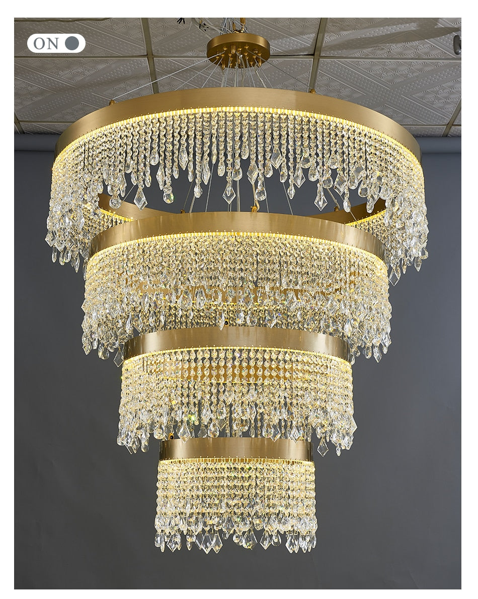 Luxury Crystal led chandelier for staircase, lobby, living room , stairwell