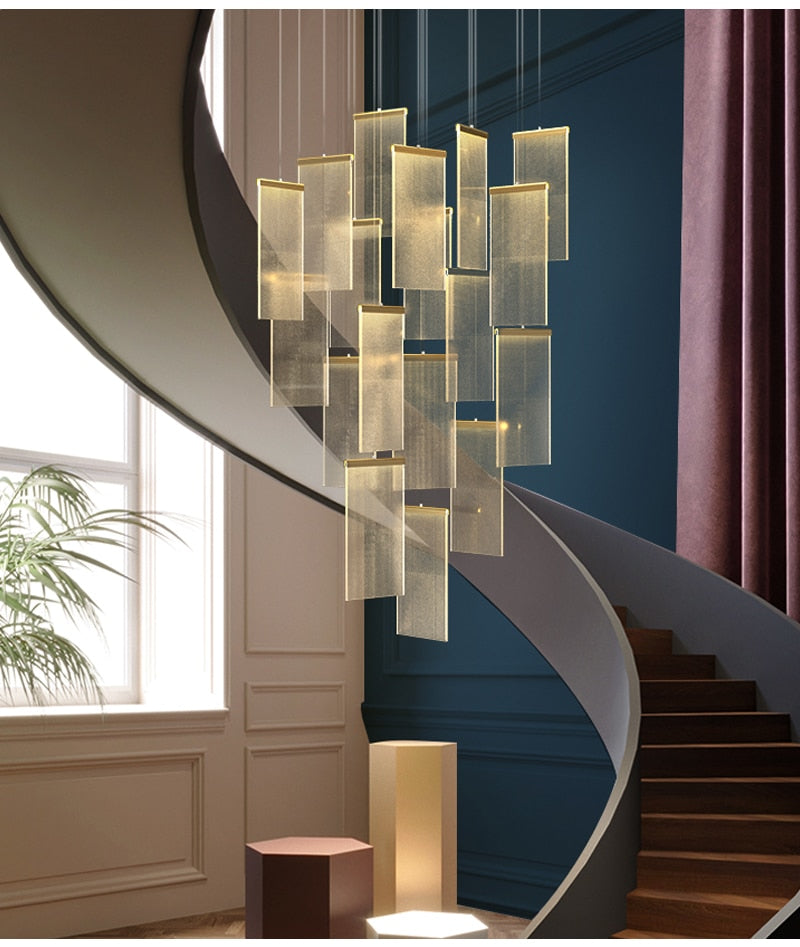 Luxury modern LED chandelier for staircase, lobby, living room, stairwell