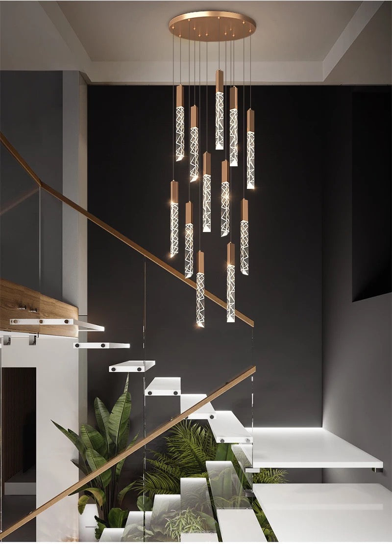 Luxury long LED chandelier for staircase, living room, dining room , stairwell