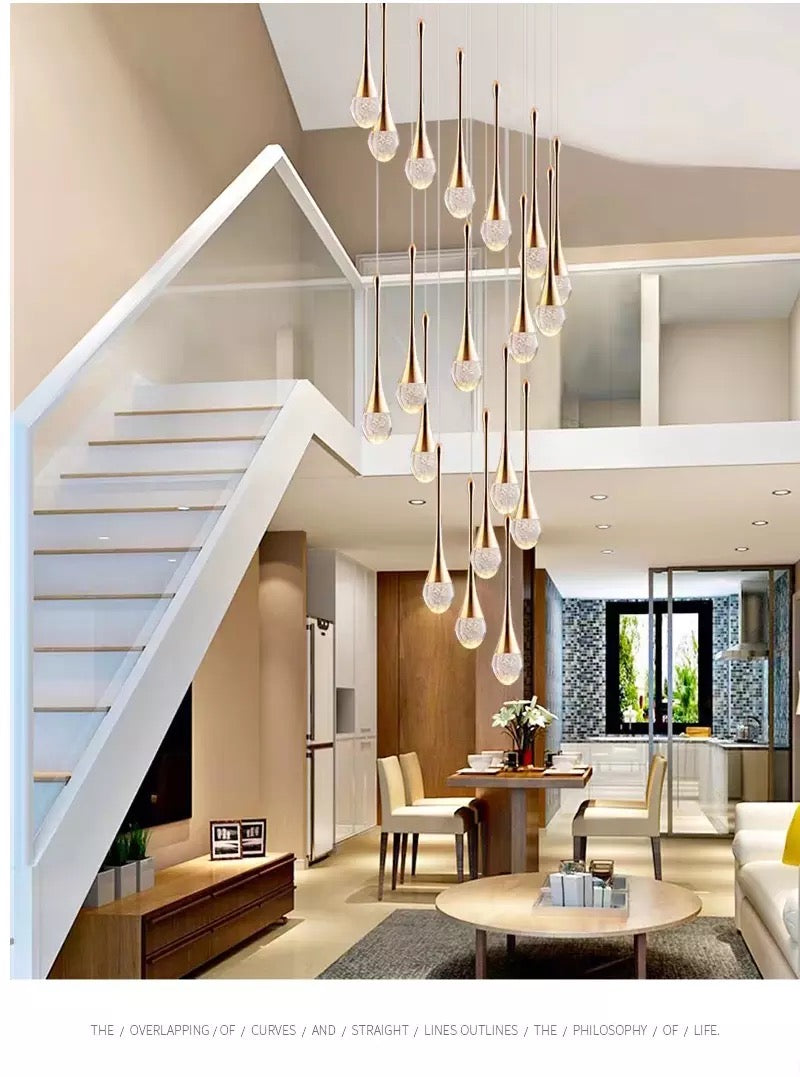 Spiral design staircase chandelier, bedroom, bath, kitchen island , stairwell