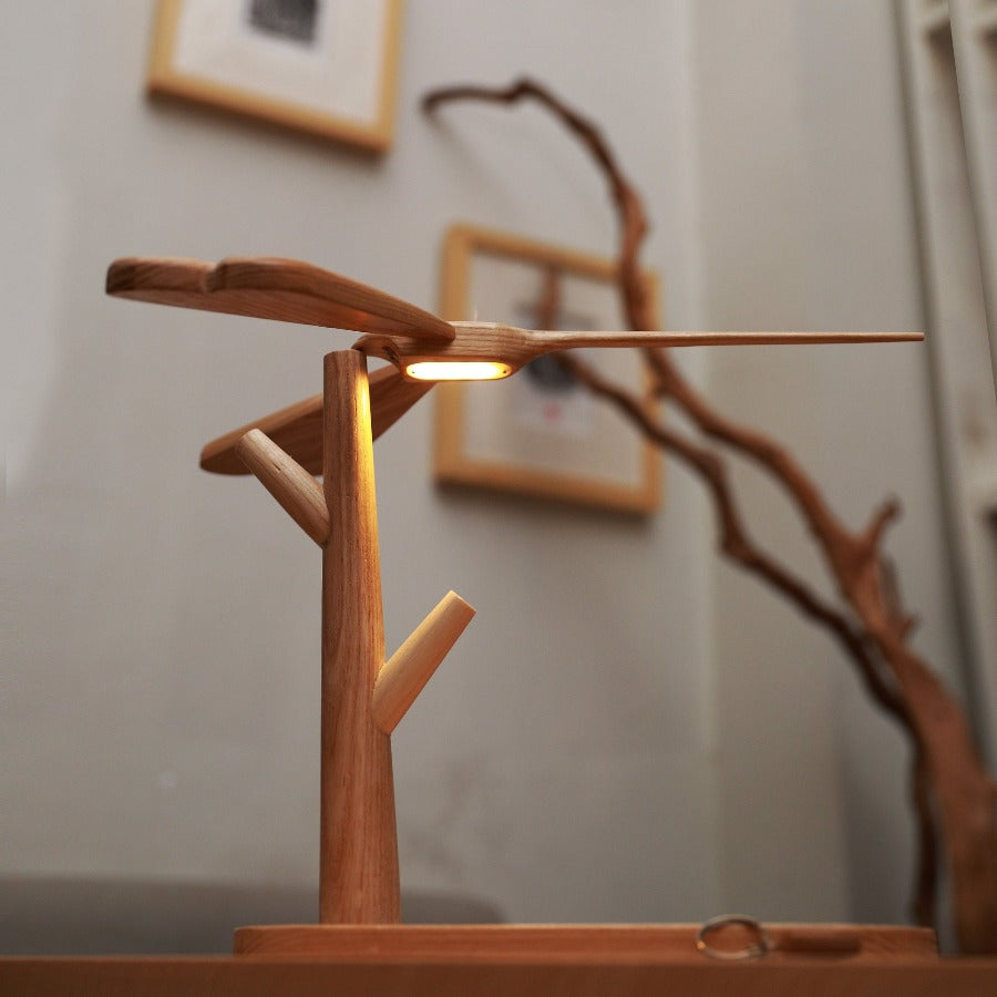 Dragonfly Balancing Lamp, Handcrafted Wood Lamp - Novus Decor Lighting