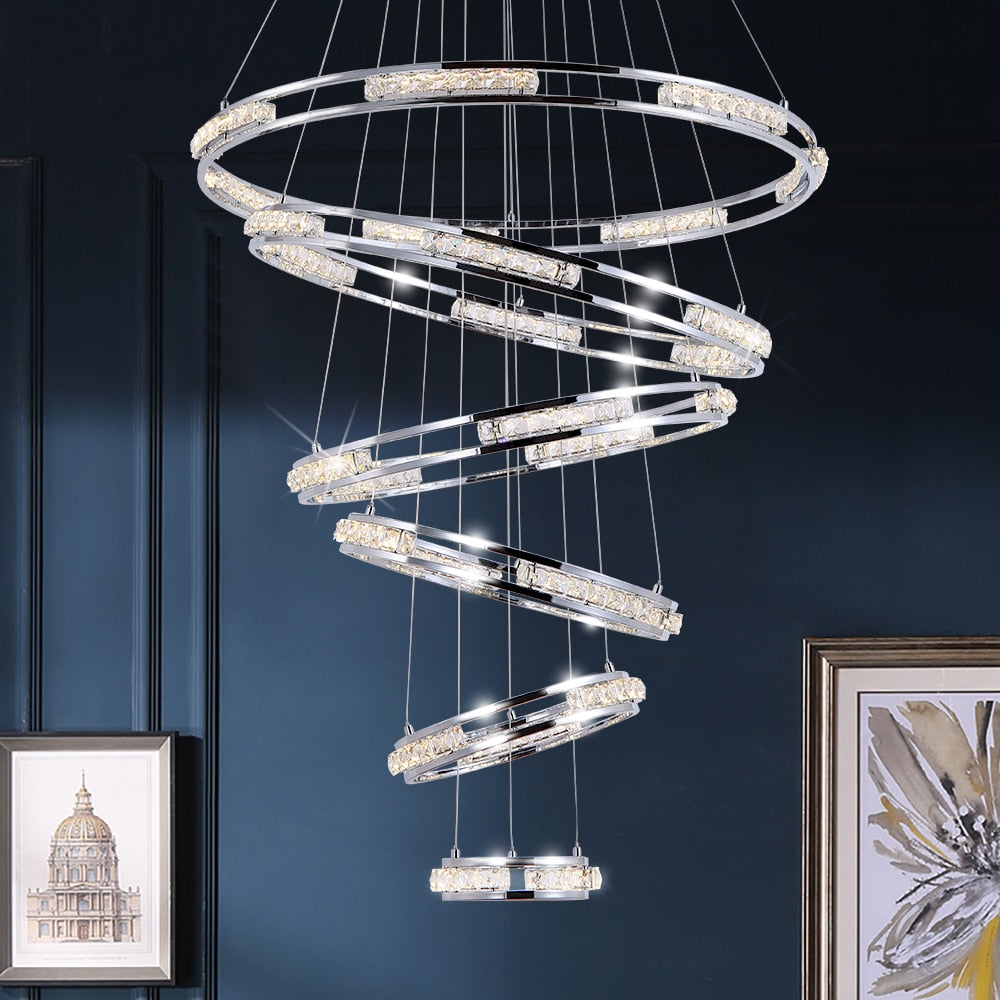 Luxury ring LED chandelier for staircase, foyer, living space , stairwell